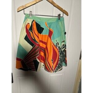 Marimeko for Anthropologie Bold Print Cotton A-line Skirt Button Pockets